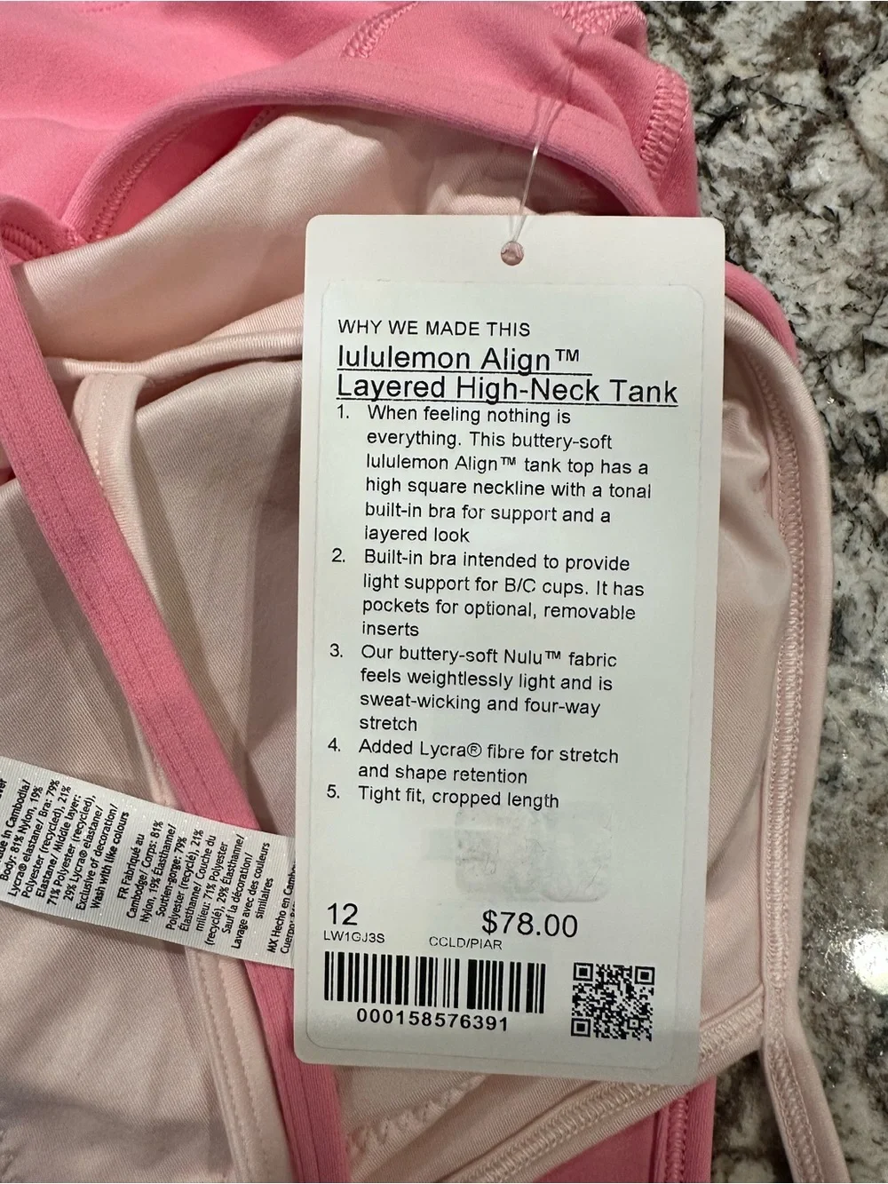 lululemon Align Layered High-Neck Tank💕Candy Cloud/Pink Pearl NWT Size 12